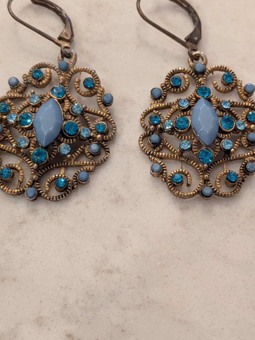 B#2: Vintage-Style Blue Filigree Drop Earrings